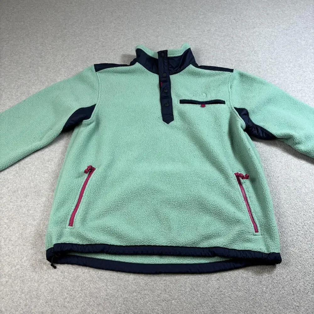 North Face Fleece Pullover Mens Large Green Teal T Snap Neck Jacket Outdoor Hike
